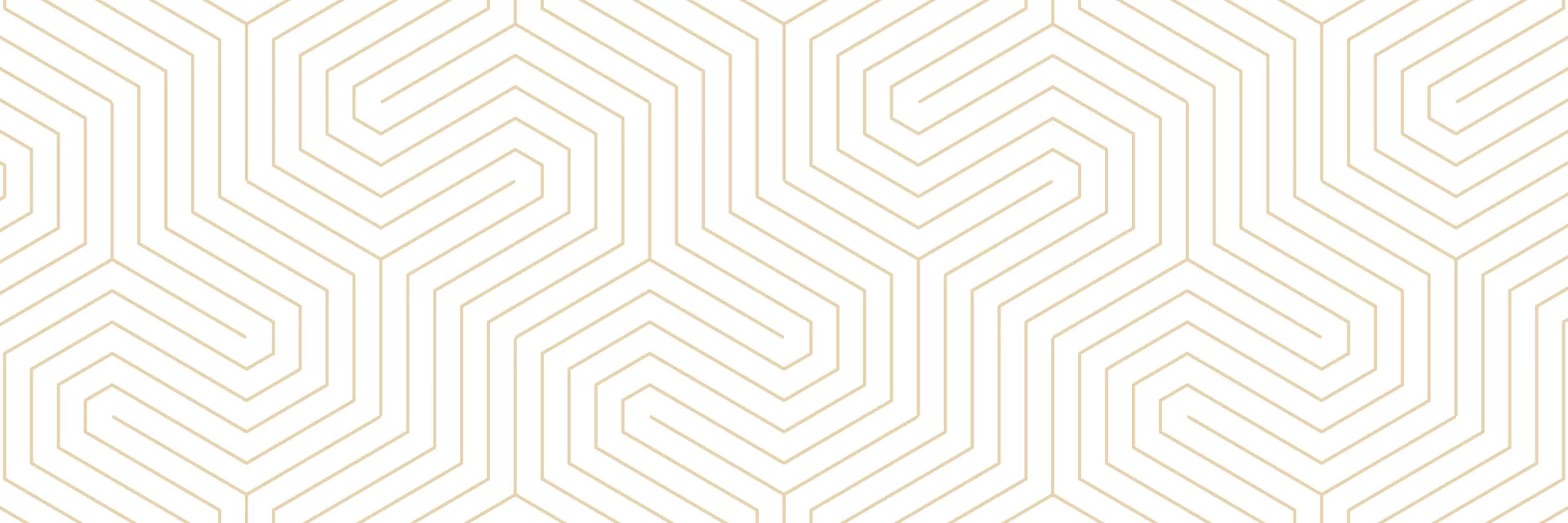 Graphic: Seamless pattern of thin, light beige lines forming interlocking hexagonal shapes on a white background.