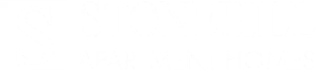 Stonehill Apartment Homes logo with a large stylized S and text in white on a black background.